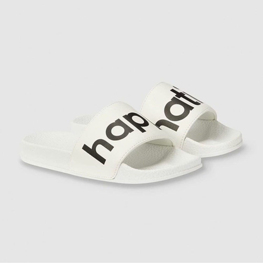 happy nation NWT‎ Kids Logo Slide Sandals white and black - Picture 2 of 3